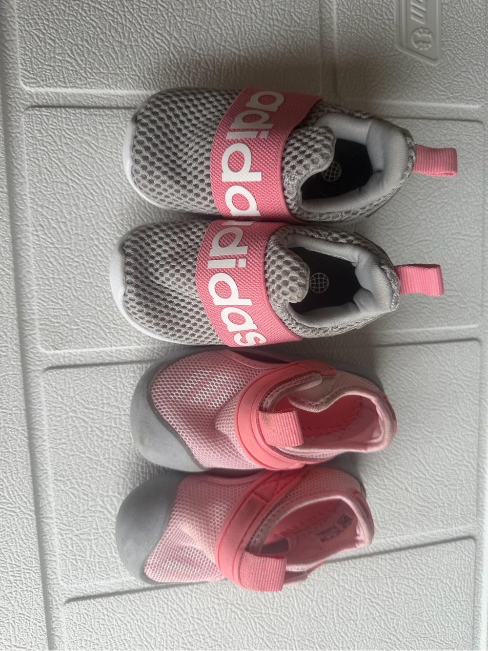 adidas Kids Gray and Pink Slip-On Athletic Sneakers
